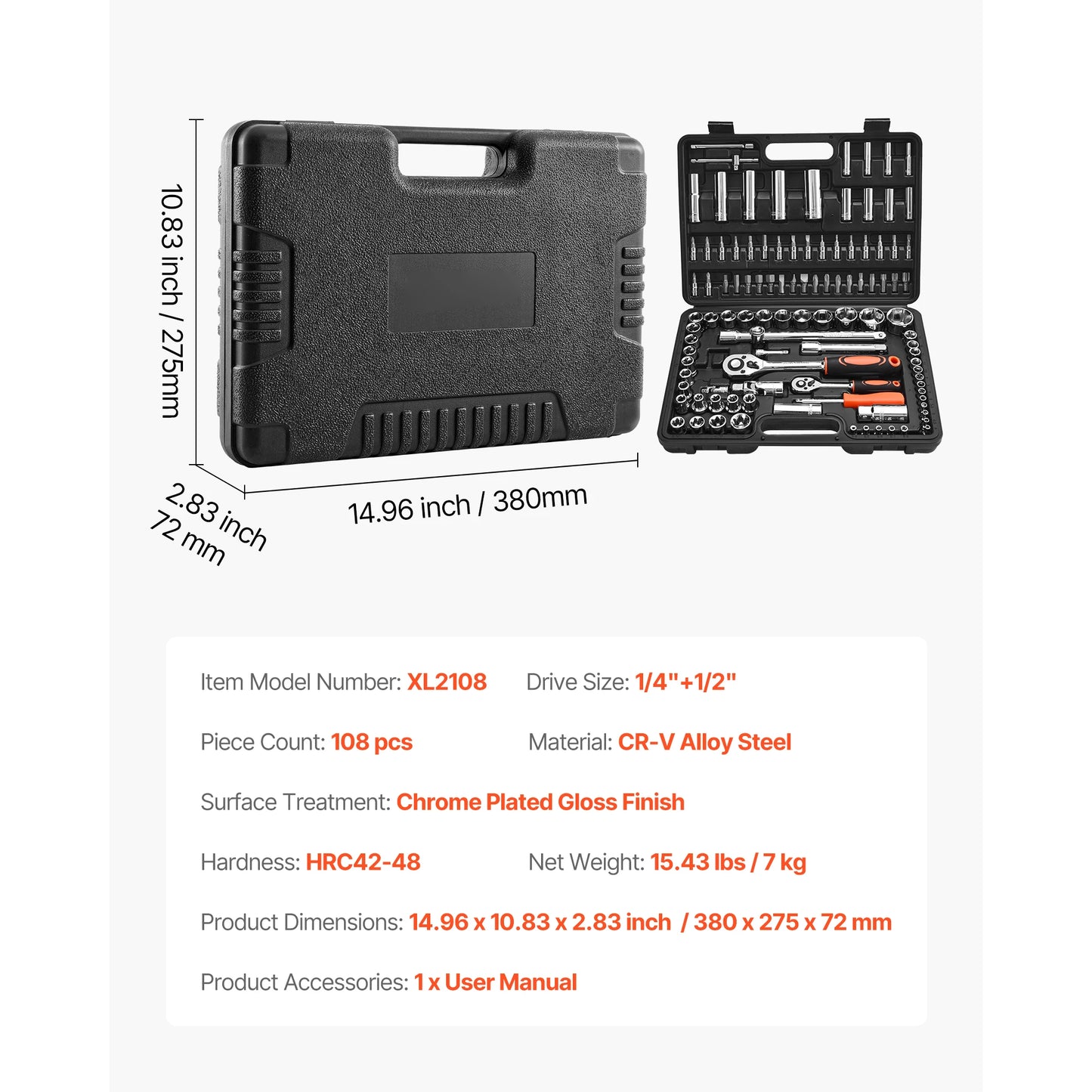 SucceBuy 86 Piece Socket Set Ratchet SAE Metric Tools
