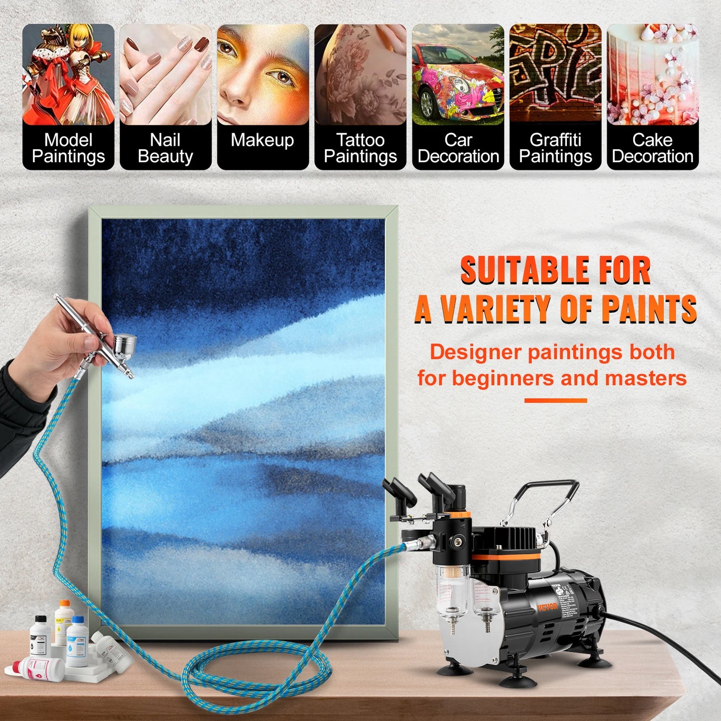 SucceBuy 120W Dual Action Airbrush Kit Electric Spray Gun