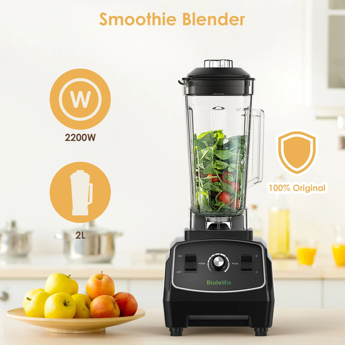 Biolomix Heavy Duty Commercial Blender 3HP 2200W Ice Crush Mixer