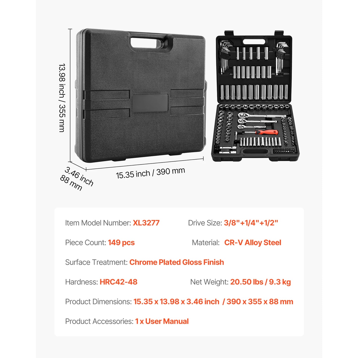 SucceBuy 86 Piece Socket Set Ratchet SAE Metric Tools
