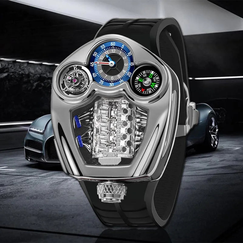 PINDU Design Men's Watch Luxury Business Compass Quartz Silicone Strap