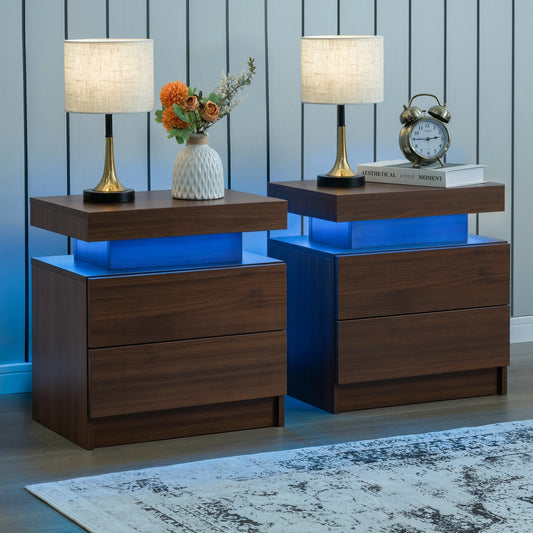 Cubehom Nightstand Set of 2 with LED Light and Drawers