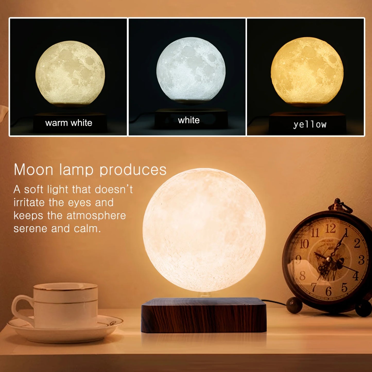 Mexllex Magnetic Floating Moon Lamp With Wooden Base and LEDs