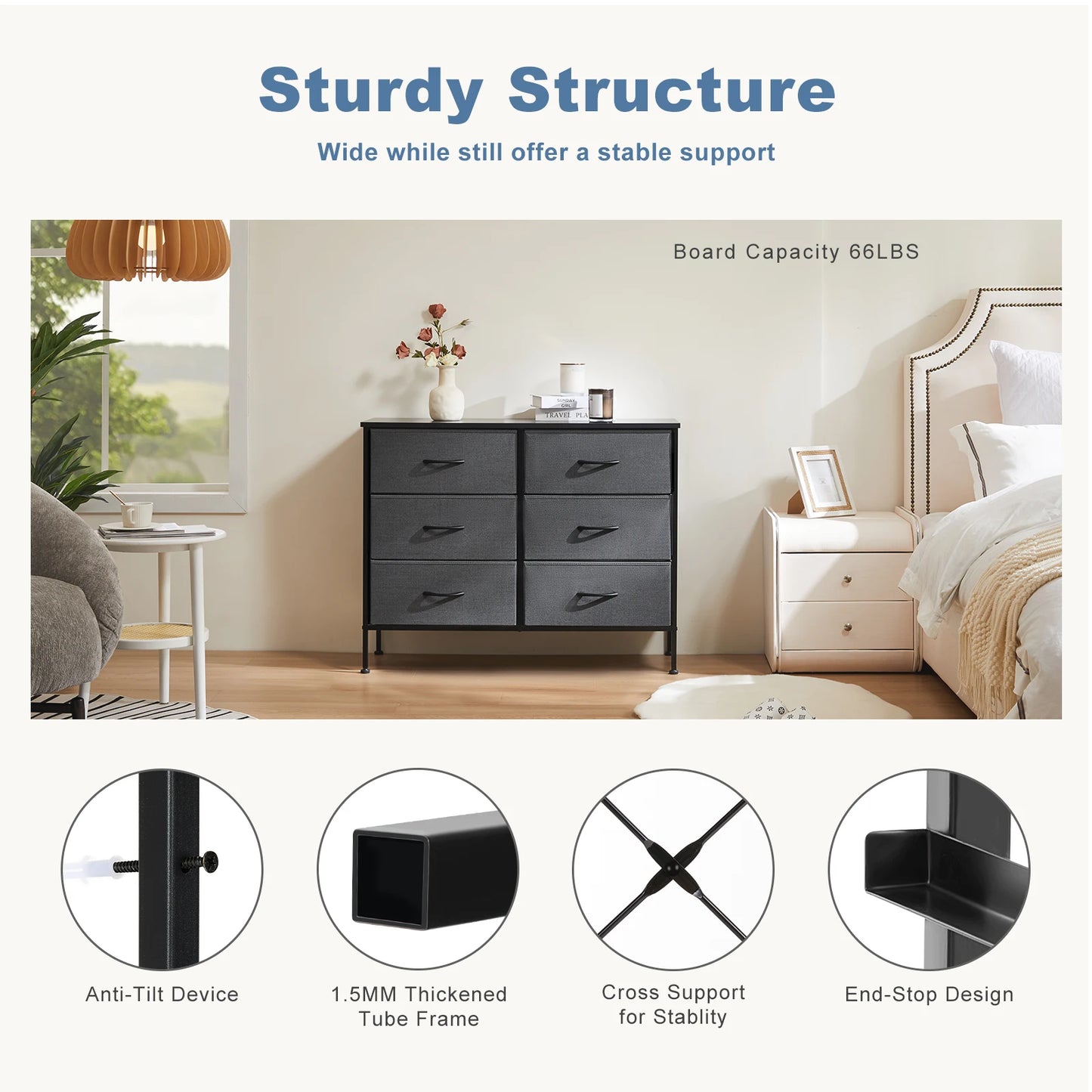 JHK Six Fabric Drawers Nightstand With Storage Cabinet