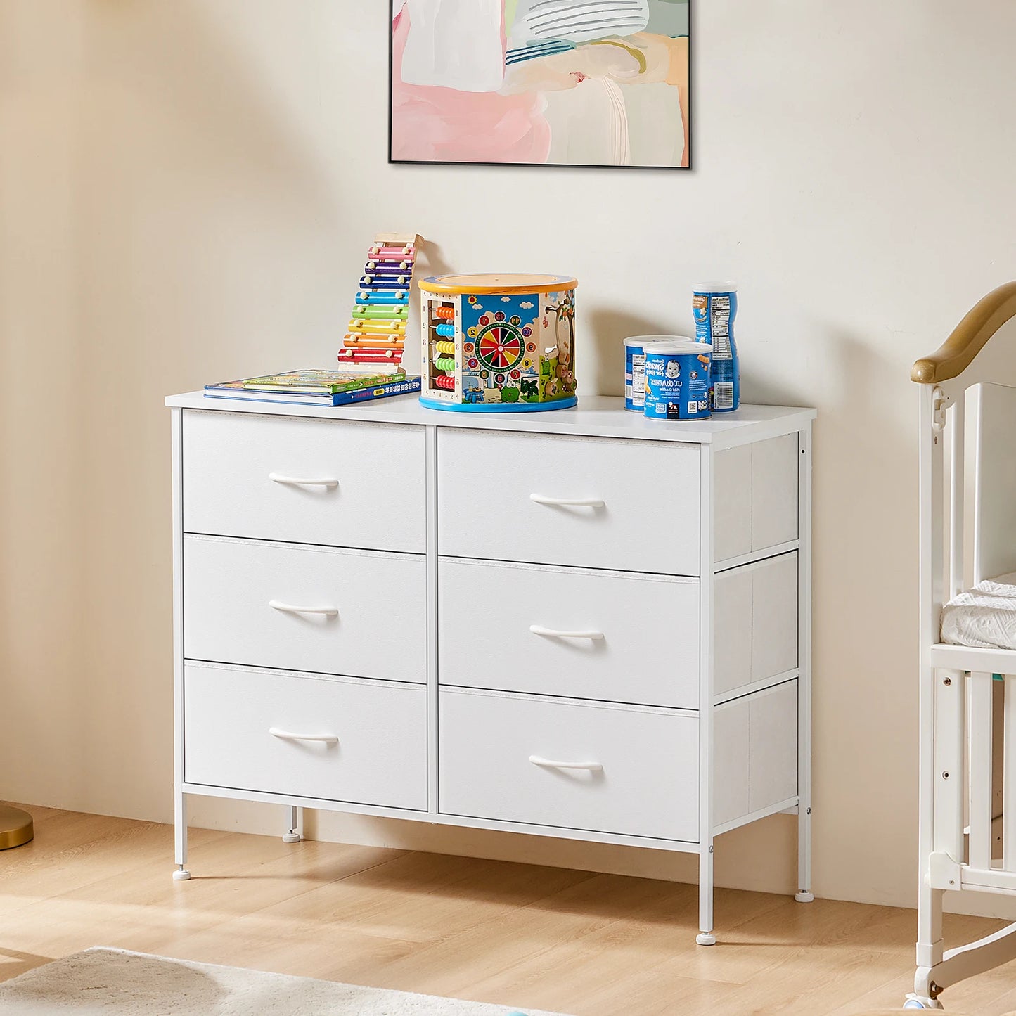 JHK Six Fabric Drawers Nightstand With Storage Cabinet