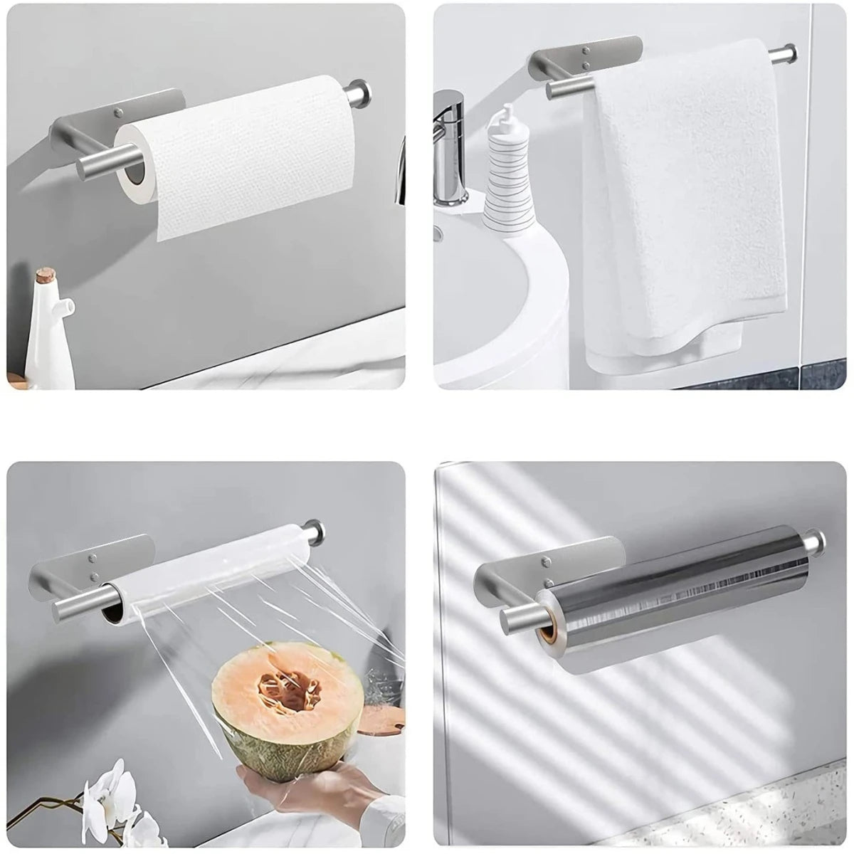 Adhesive Metal Paper Towel Holder Kitchen Bathroom Storage Rack