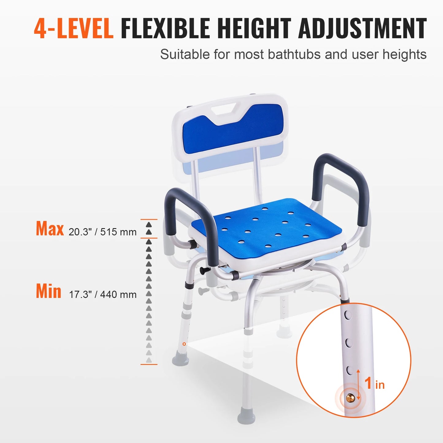 SucceBuy Swivel Shower Chair 360 Adjustable Armrest Non Slip