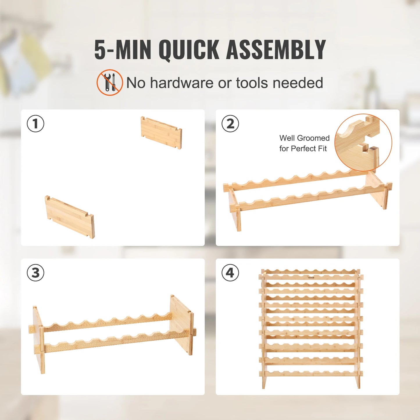 SucceBuy 8 Tier Stackable Bamboo Wine Rack Free Standing Storage