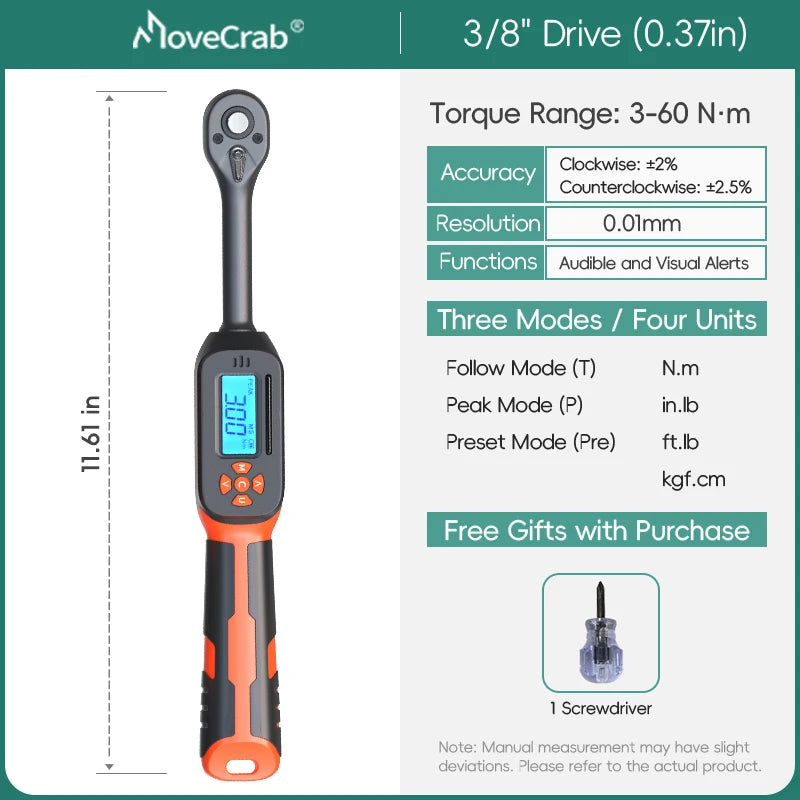 MoveCrab Digital Torque Wrench 1-340 Nm With LED Alerts