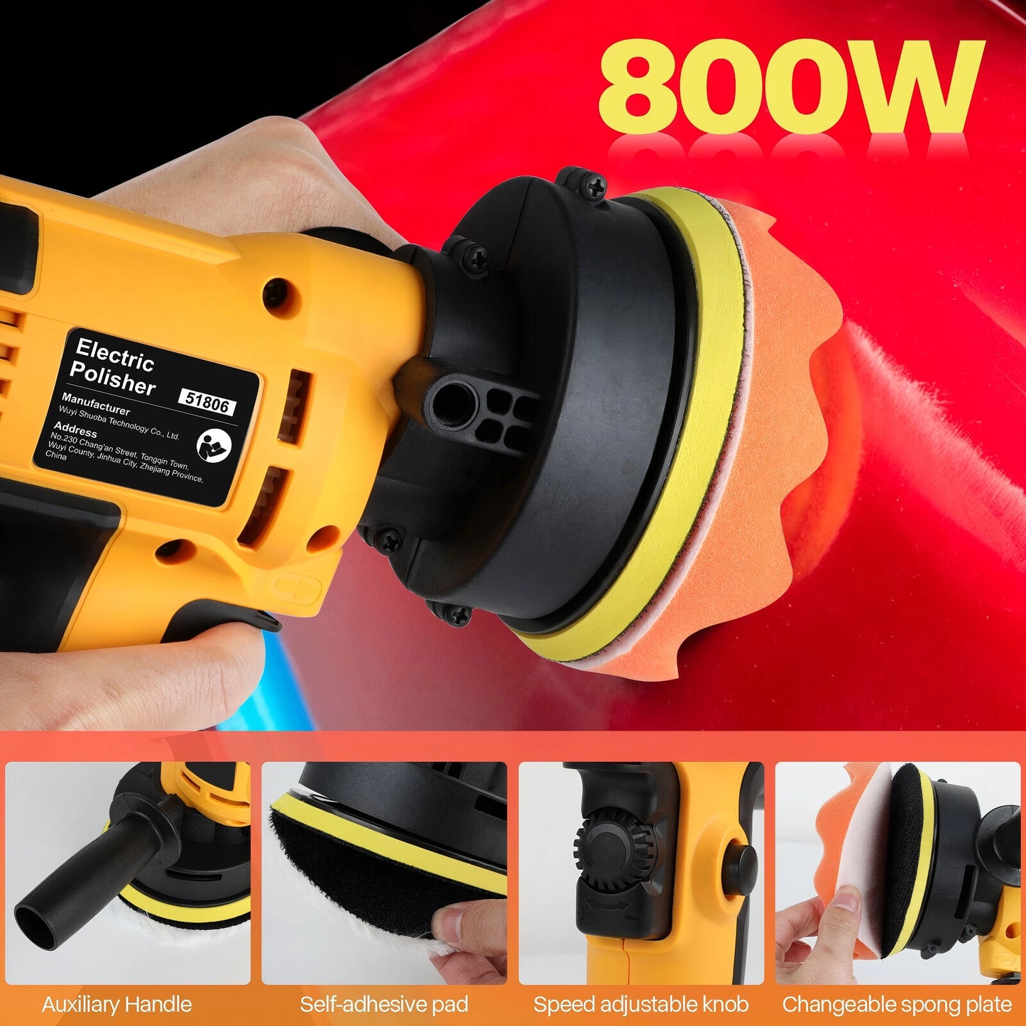Electric Polisher Car Polishing Kit 800W Variable Speed Buffer