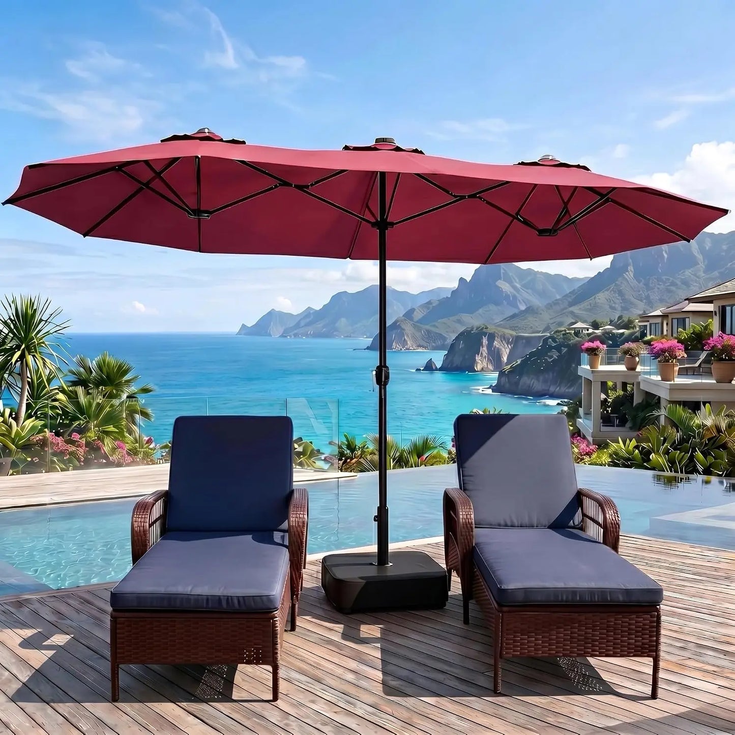 Rectangular Double Sided Outdoor Market Umbrella With Base Included