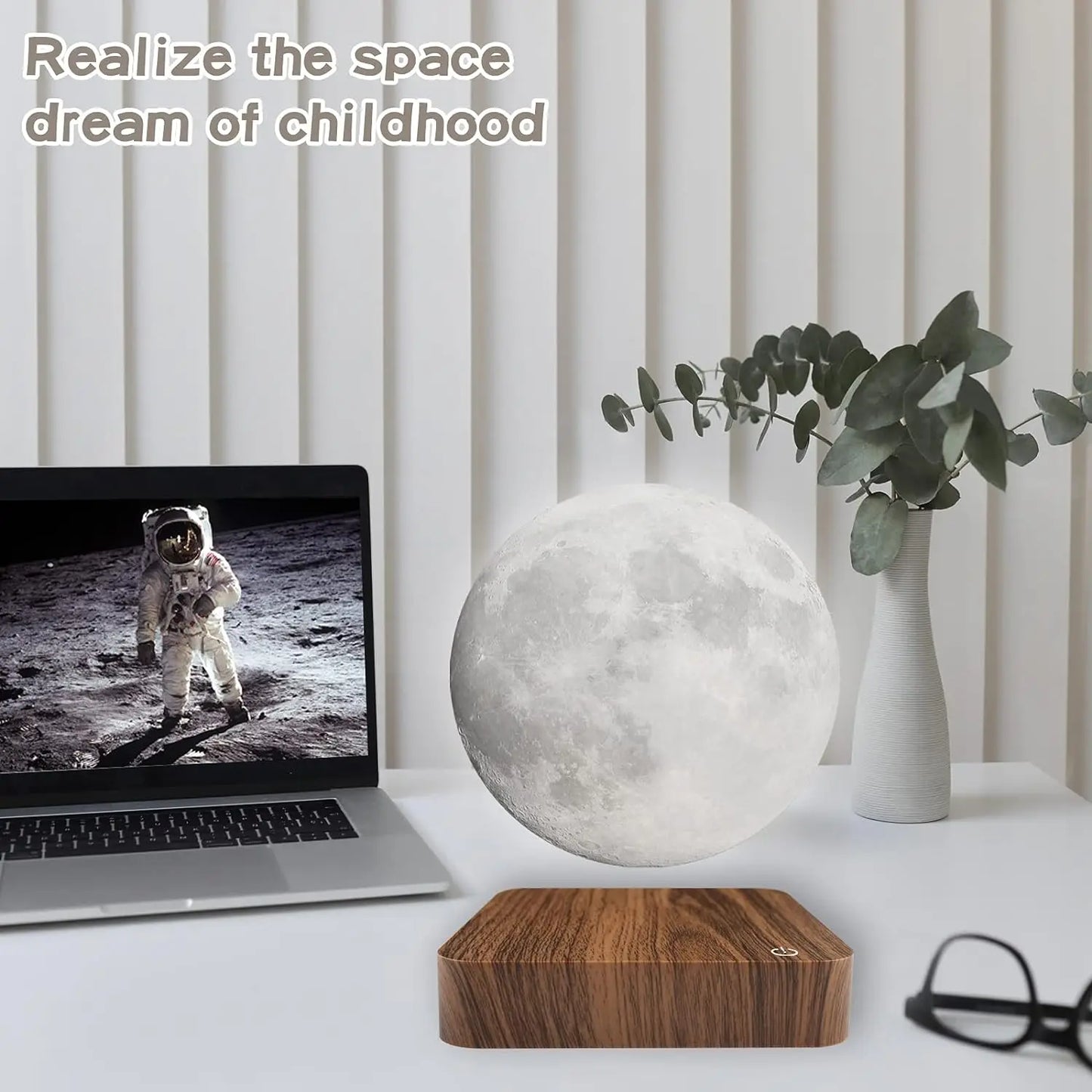 Mexllex Magnetic Floating Moon Lamp With Wooden Base and LEDs