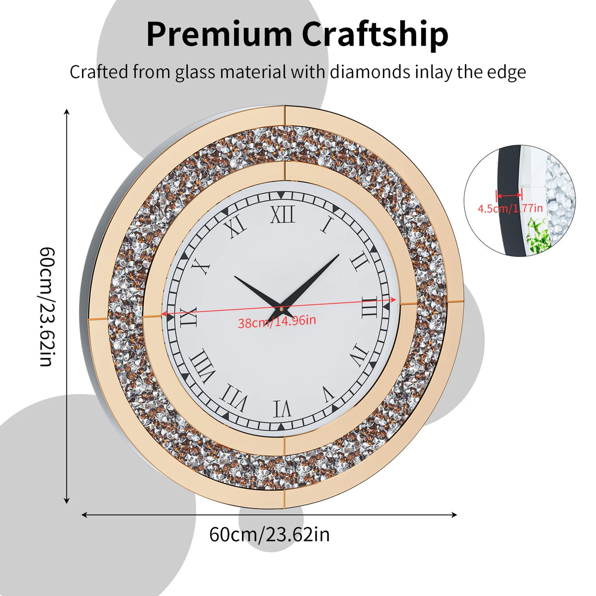 No Brand Silver Tawny Crystal Sparkle Wall Clock