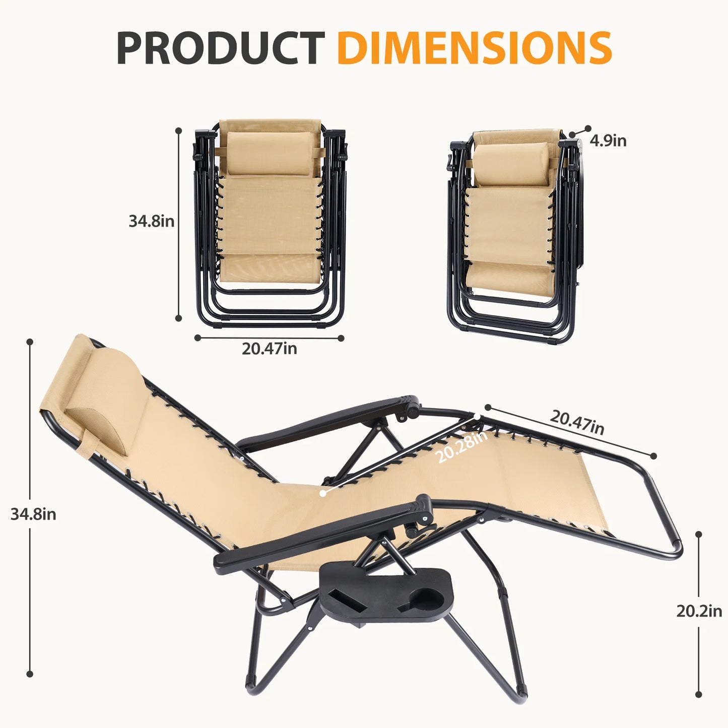 JHK Zero Gravity Recliner Chairs Set of 2 Outdoor Loungers
