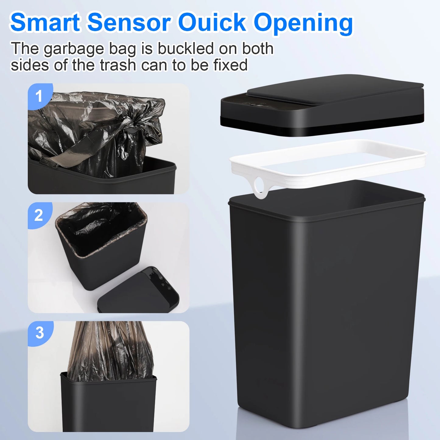 Two Pack Slim Touchless Motion Sensor Trash Cans for Office