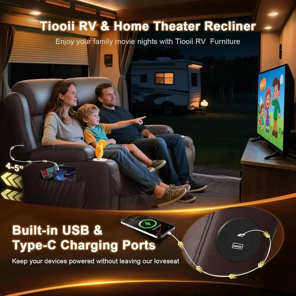 RV Loveseat Recliner Sofa Wall Hugger USB Massage Cup Holders