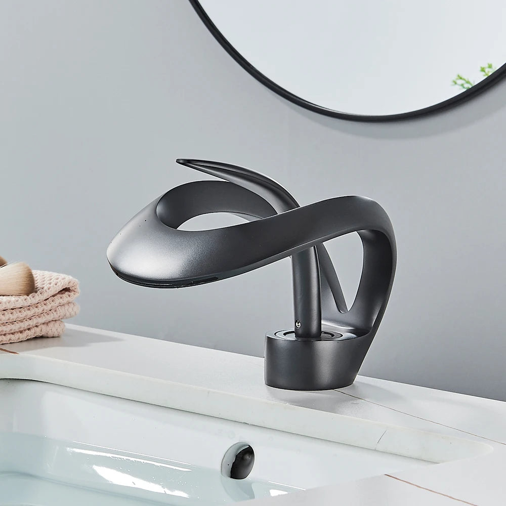 Rozin Waterfall Basin Faucet Bathroom Deck Mount Hot Cold Mixer Tap