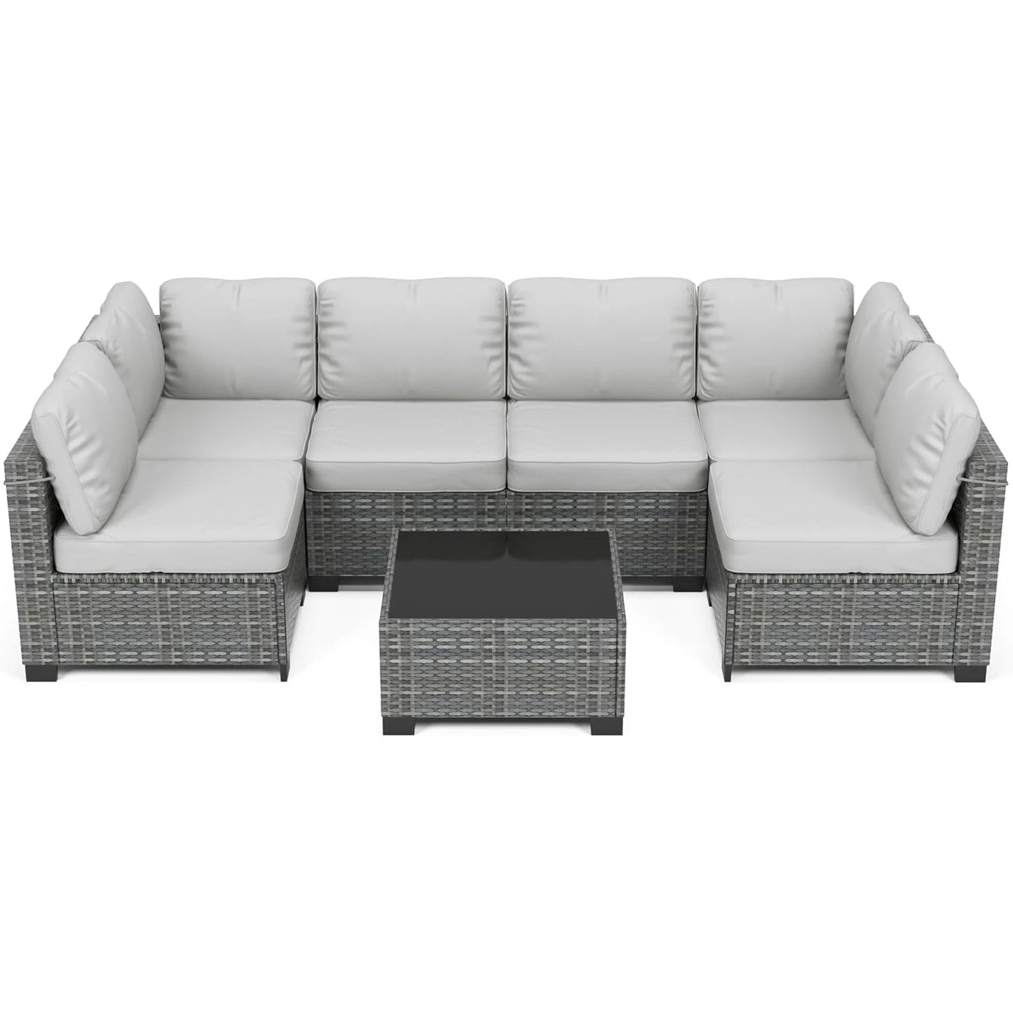 HobbyLane 7-Piece Modular Outdoor Furniture Set PE Rattan Wicker