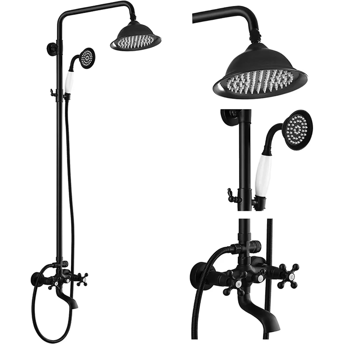 Suguword Shower Faucet Set With Rainfall Head Handshower Wall Mount