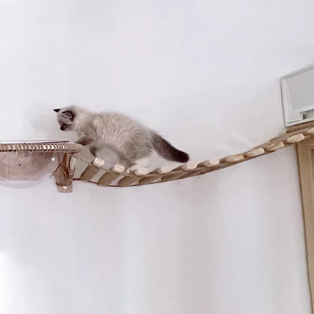 Wooden Sisal Rope Cat Bridge And Climbing Ladder Scratcher