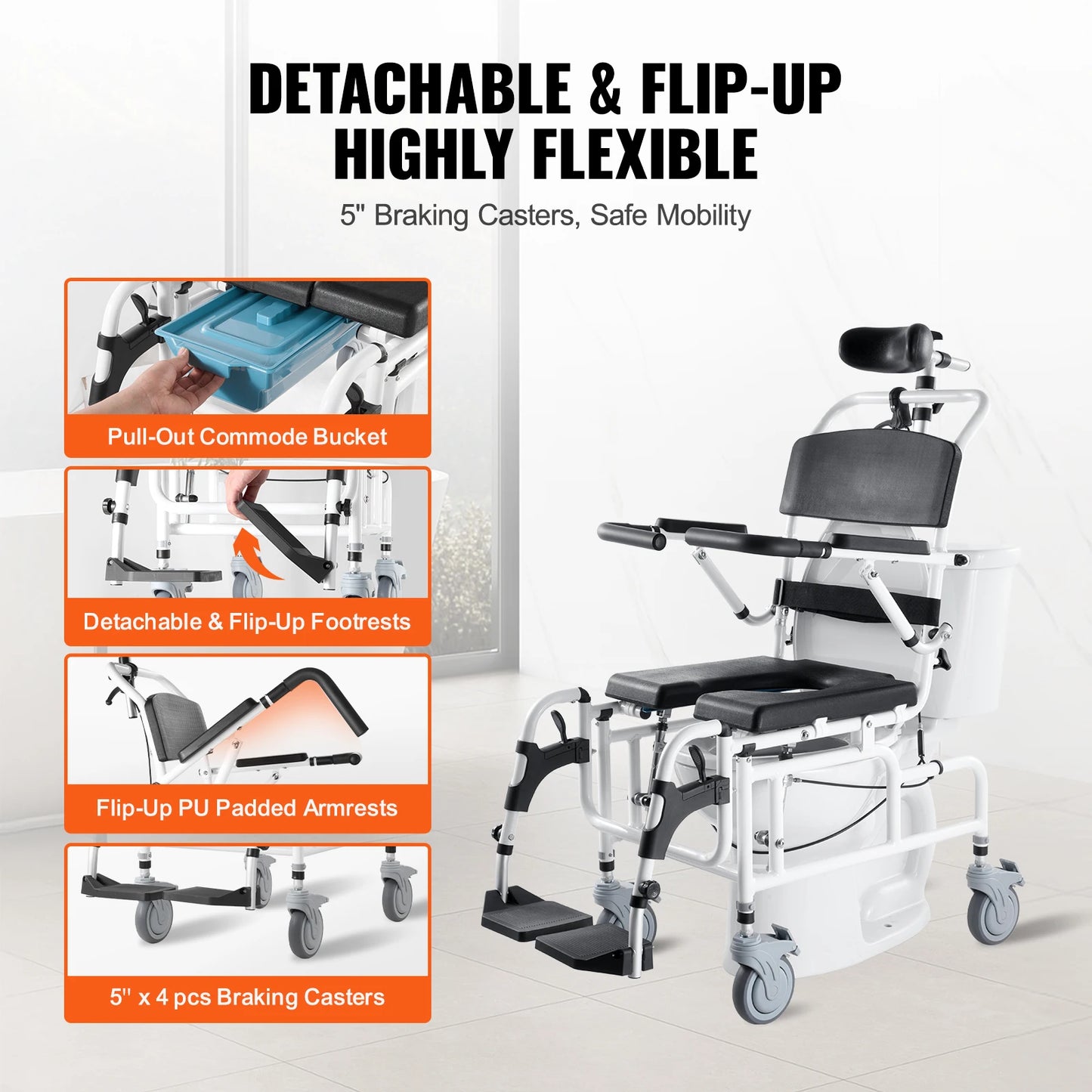 SucceBuy Shower Wheelchair Aluminum Alloy For Inside Shower Use 300 Lbs