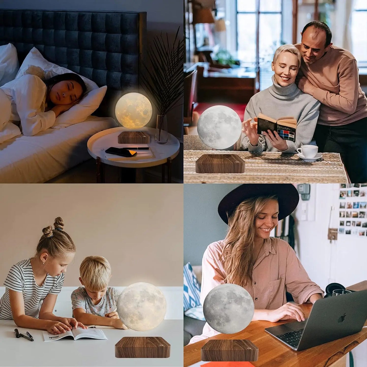 Mexllex Magnetic Floating Moon Lamp With Wooden Base and LEDs