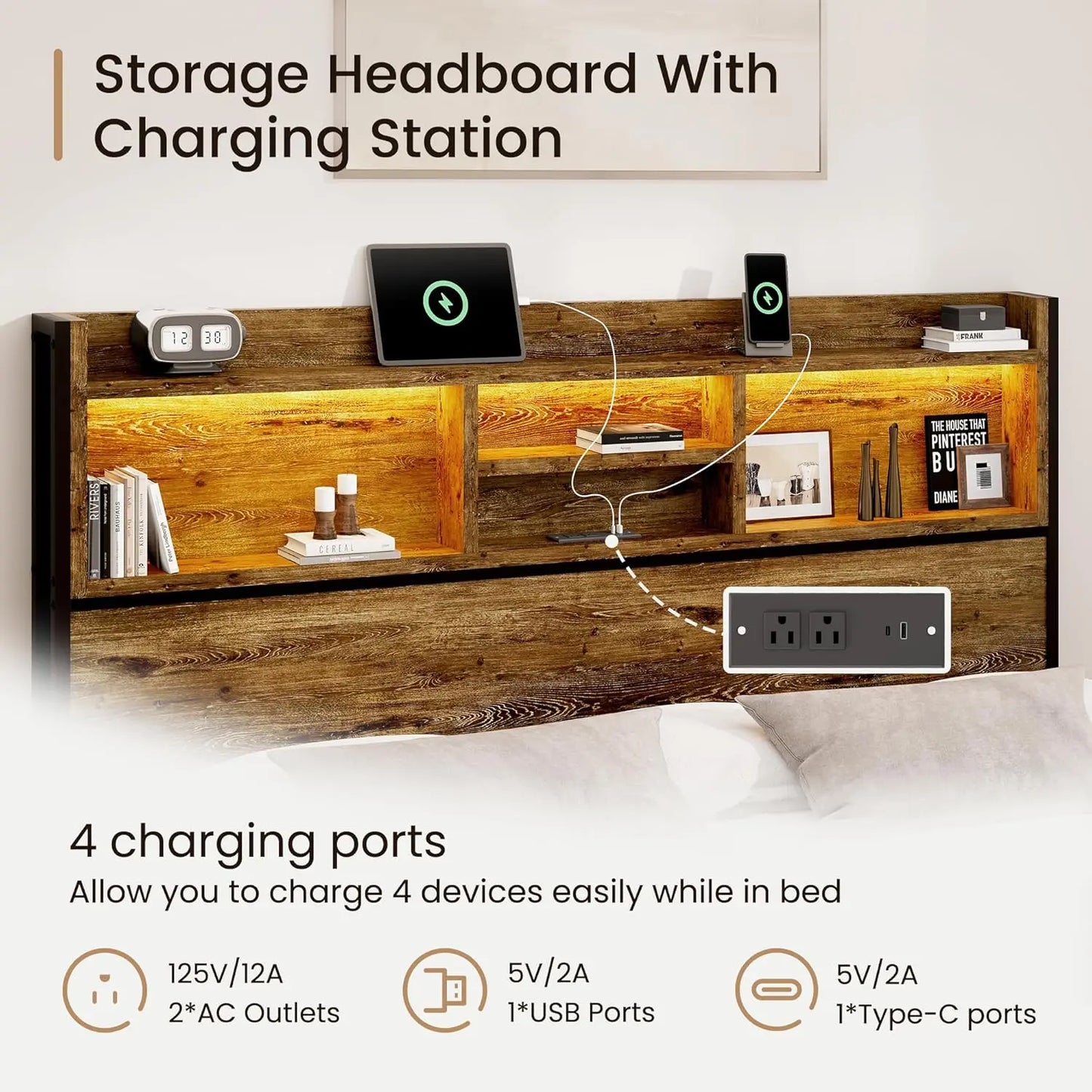 Storage Bed Frame With 6 Drawers And USB Charging Station