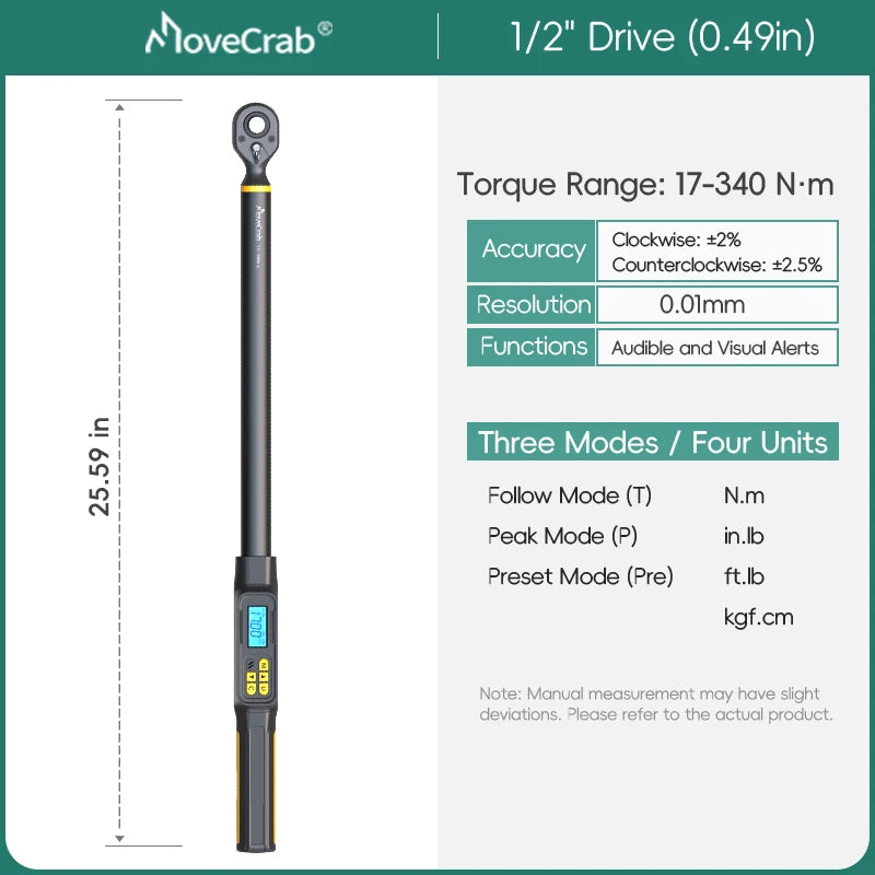 MoveCrab Digital Torque Wrench 1-340 Nm With LED Alerts