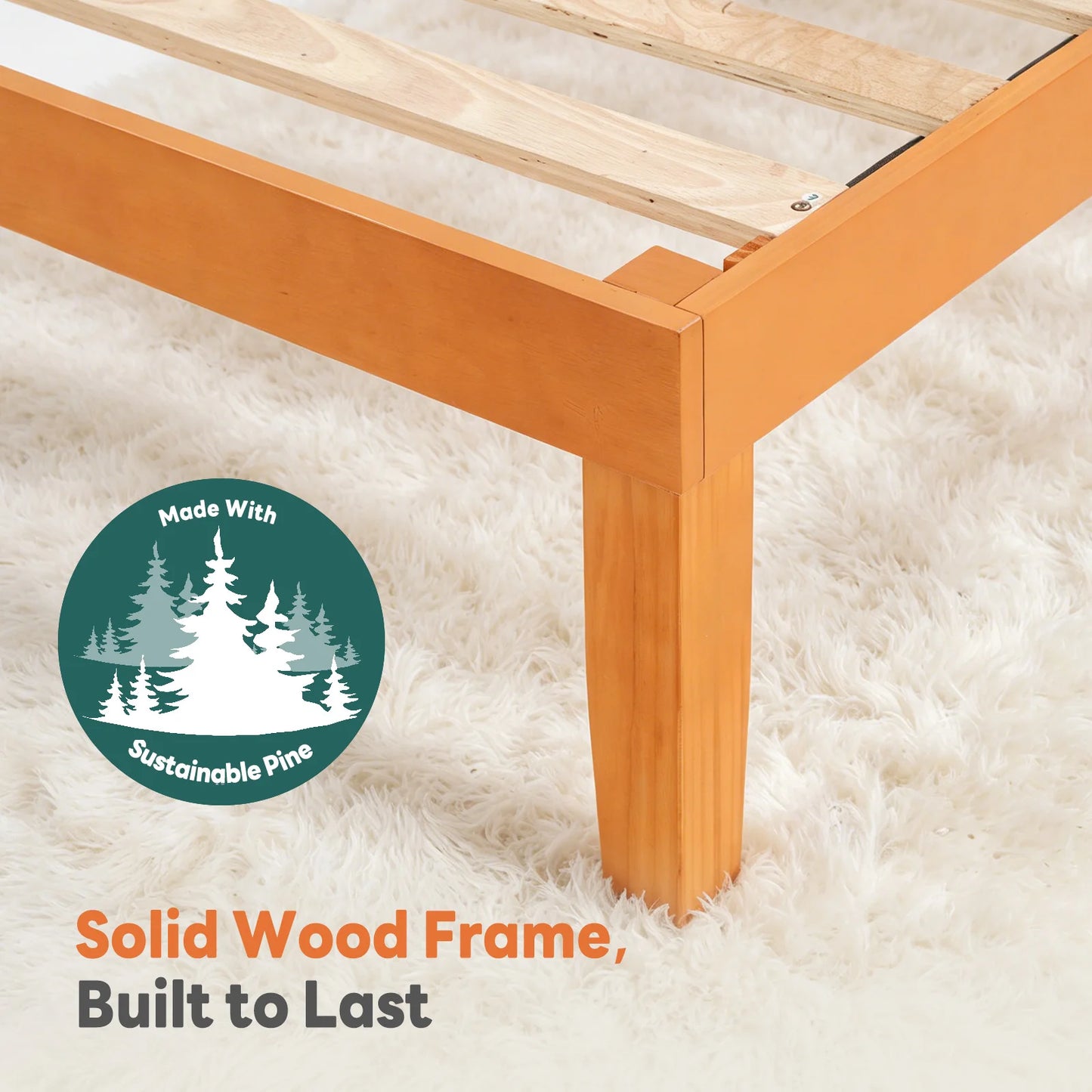 MCQ Platform Bed Frame With Wood Slats Noise Free Assembly