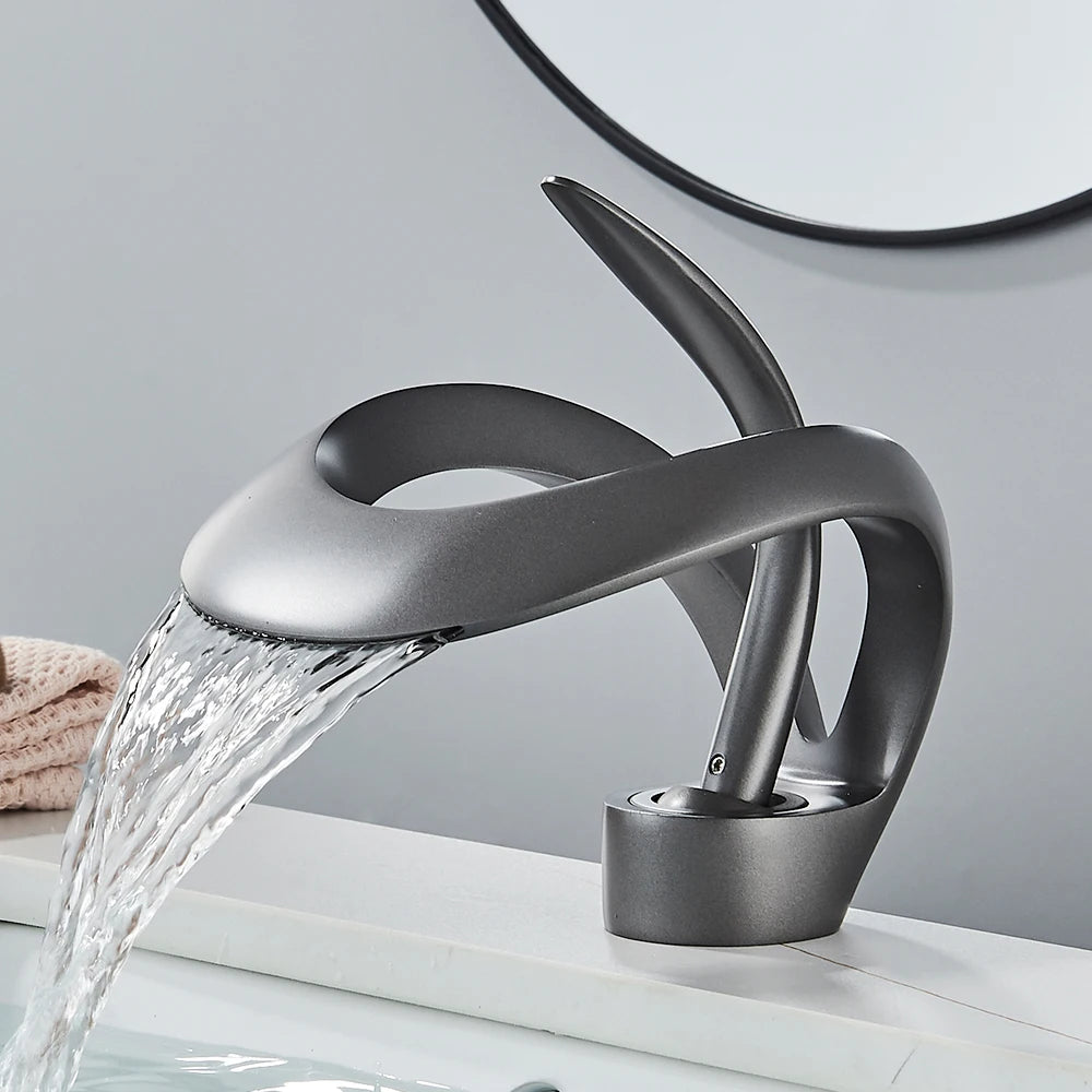 Rozin Waterfall Basin Faucet Bathroom Deck Mount Hot Cold Mixer Tap