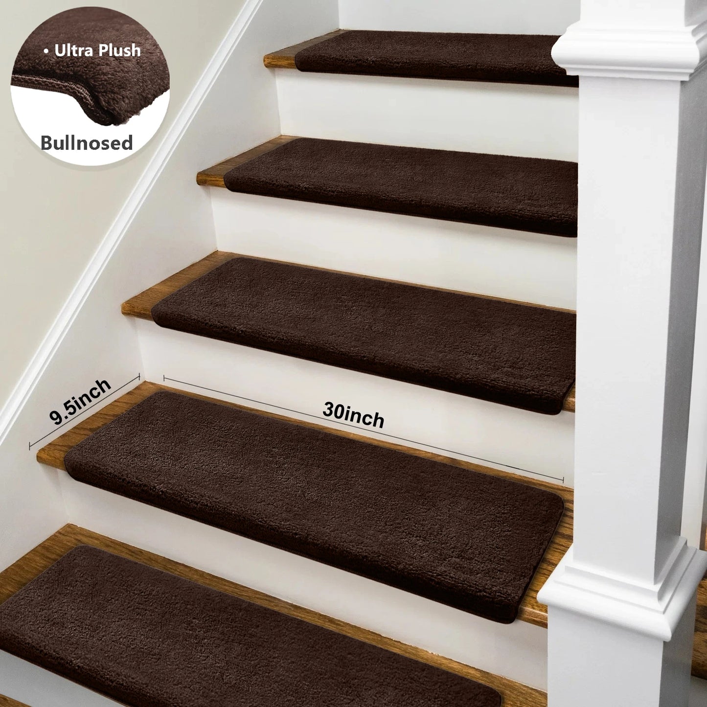 Bullnose Non Slip Stair Treads Ultra Plush Washable Self Adhesive Mats