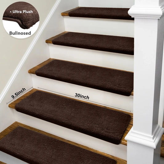 Bullnose Non Slip Stair Treads Ultra Plush Washable Self Adhesive Mats