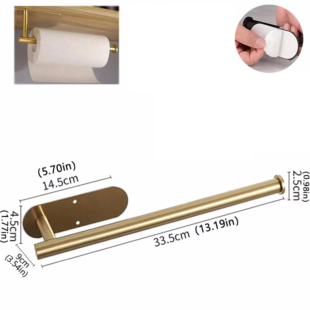 Adhesive Metal Paper Towel Holder Kitchen Bathroom Storage Rack