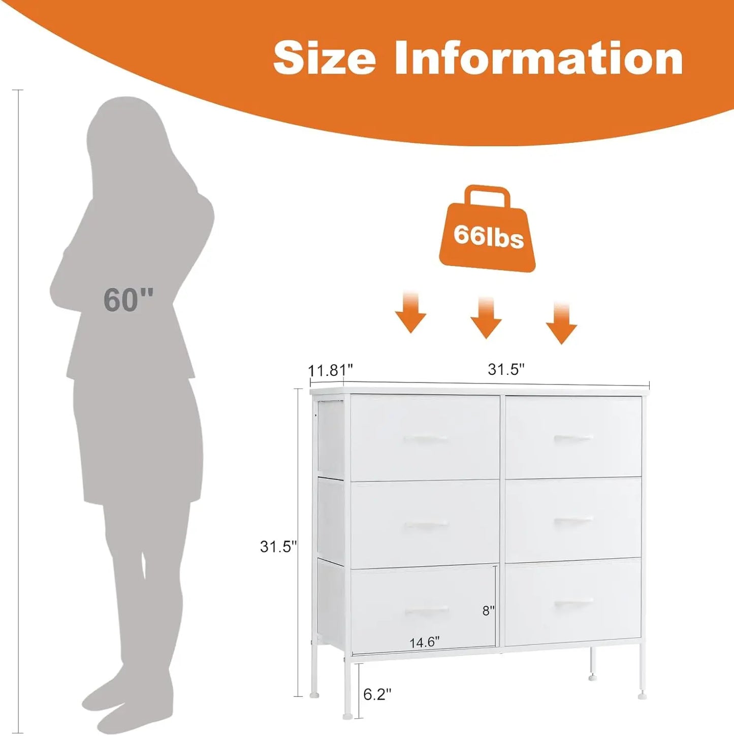 JHK Six Fabric Drawers Nightstand With Storage Cabinet
