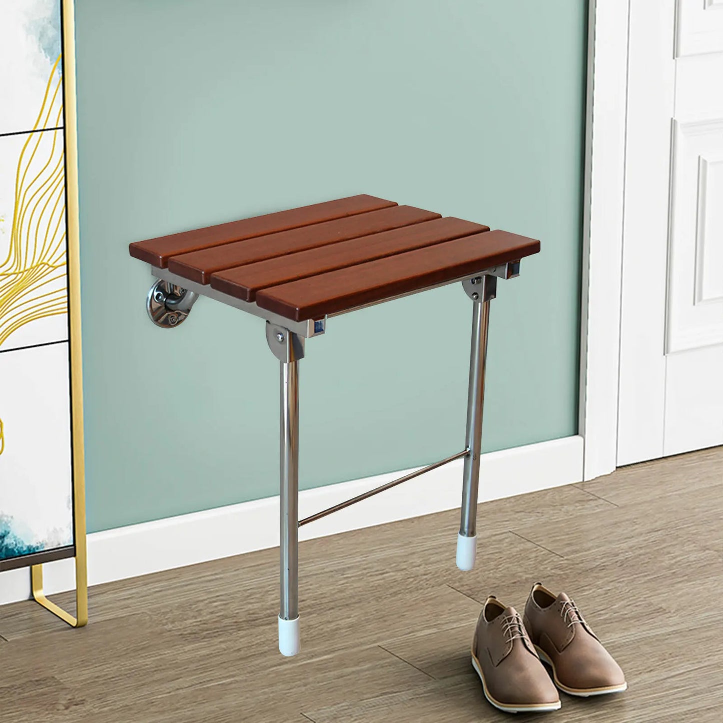 Folding Shower Seat Wall Mounted Solid Wood Bench Design