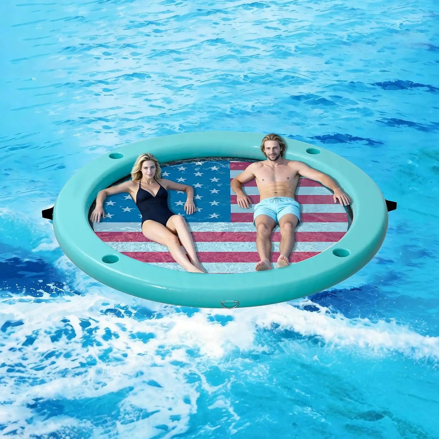 Float Ring With 6 Cup Holders Inflatable Water Hammock