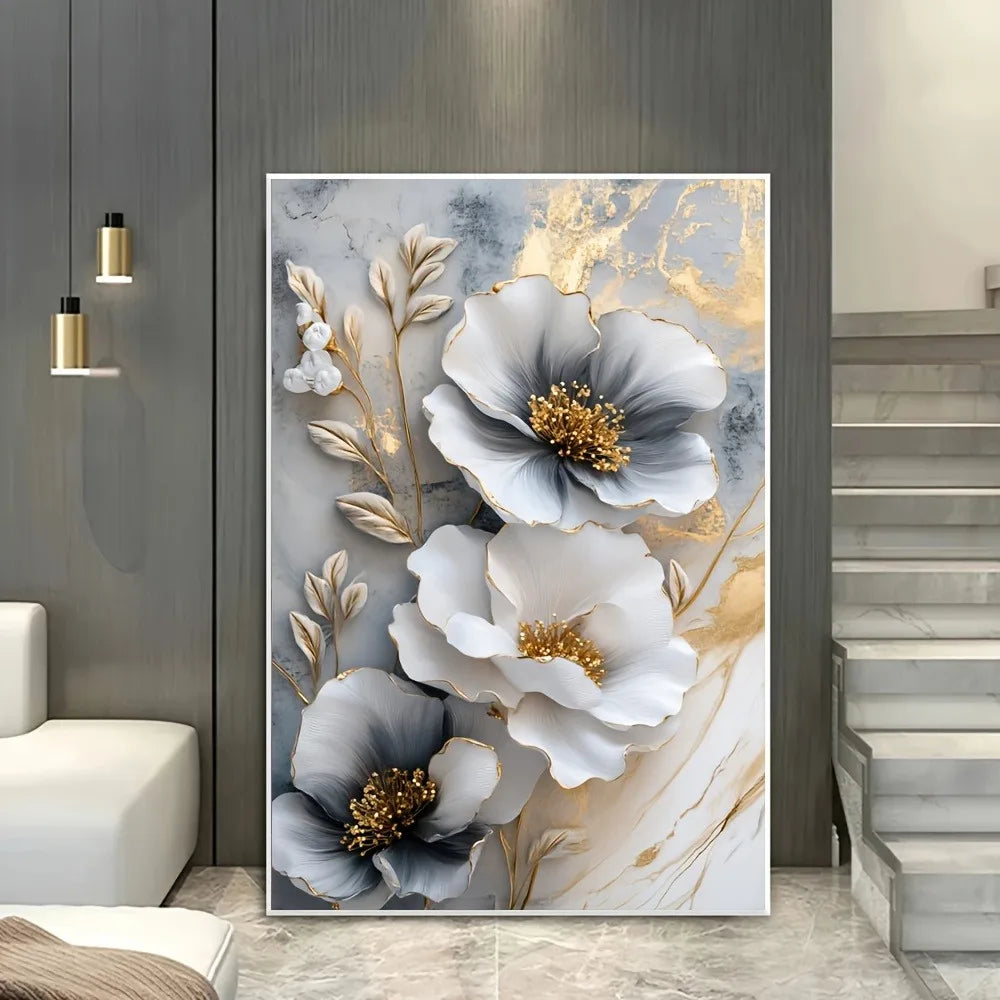 Modern Floral Canvas Mural Framed 3D Painting For Living Room