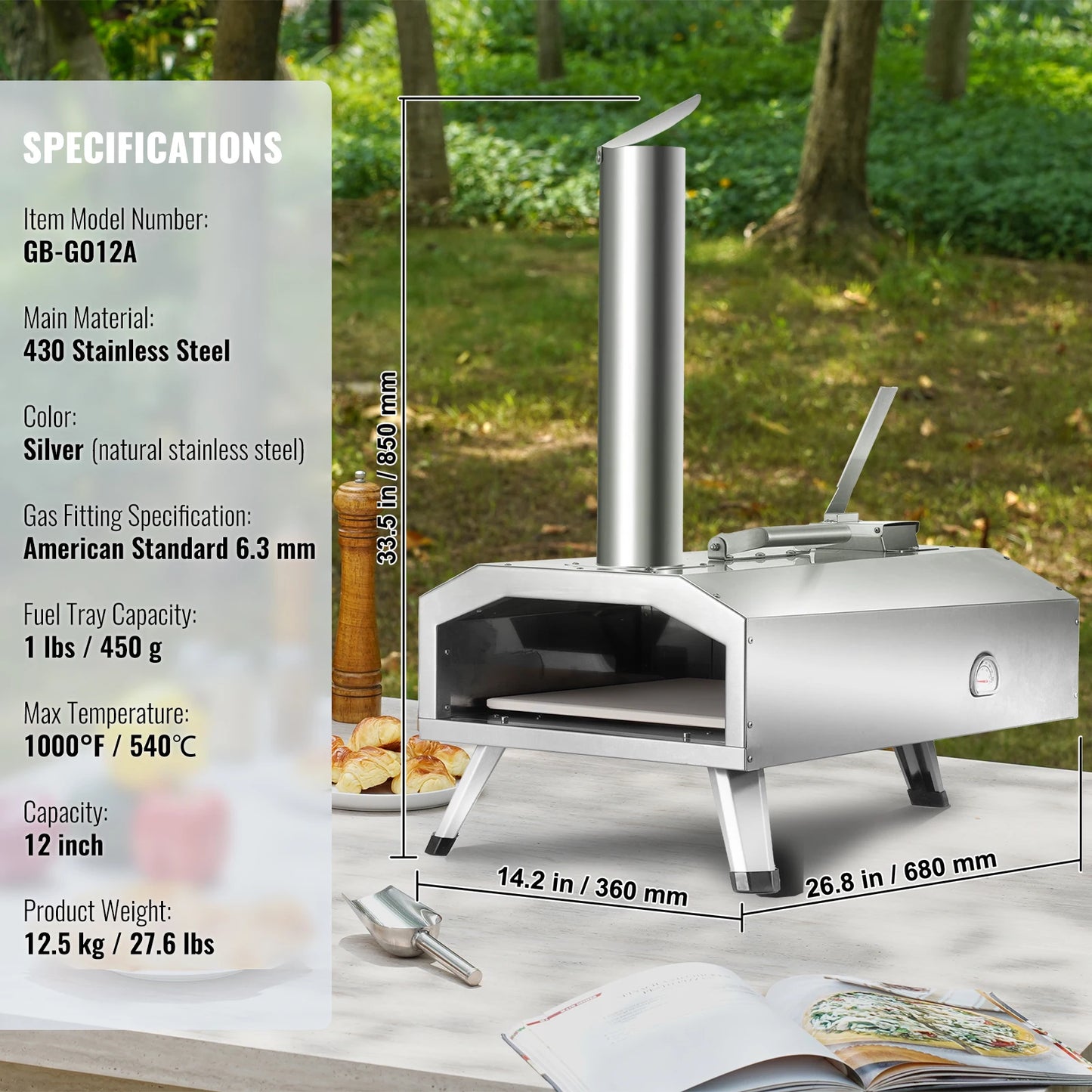 SucceBuy Portable Outdoor Pizza Oven With Stone And Shovel
