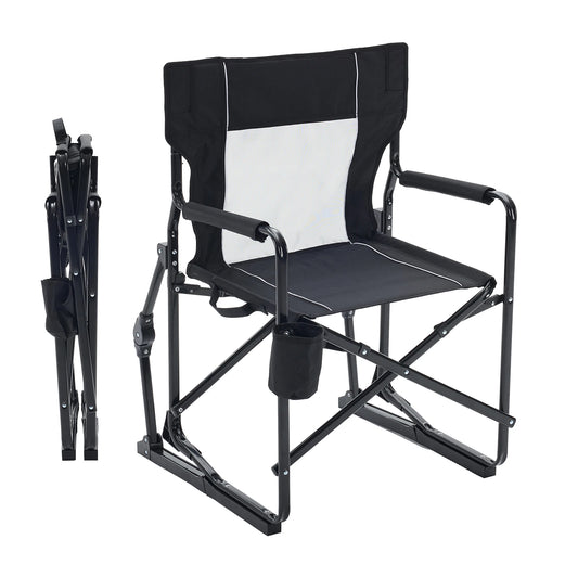 JHK Outdoor Folding Rocking Chair With Mesh Back Armrests Patio