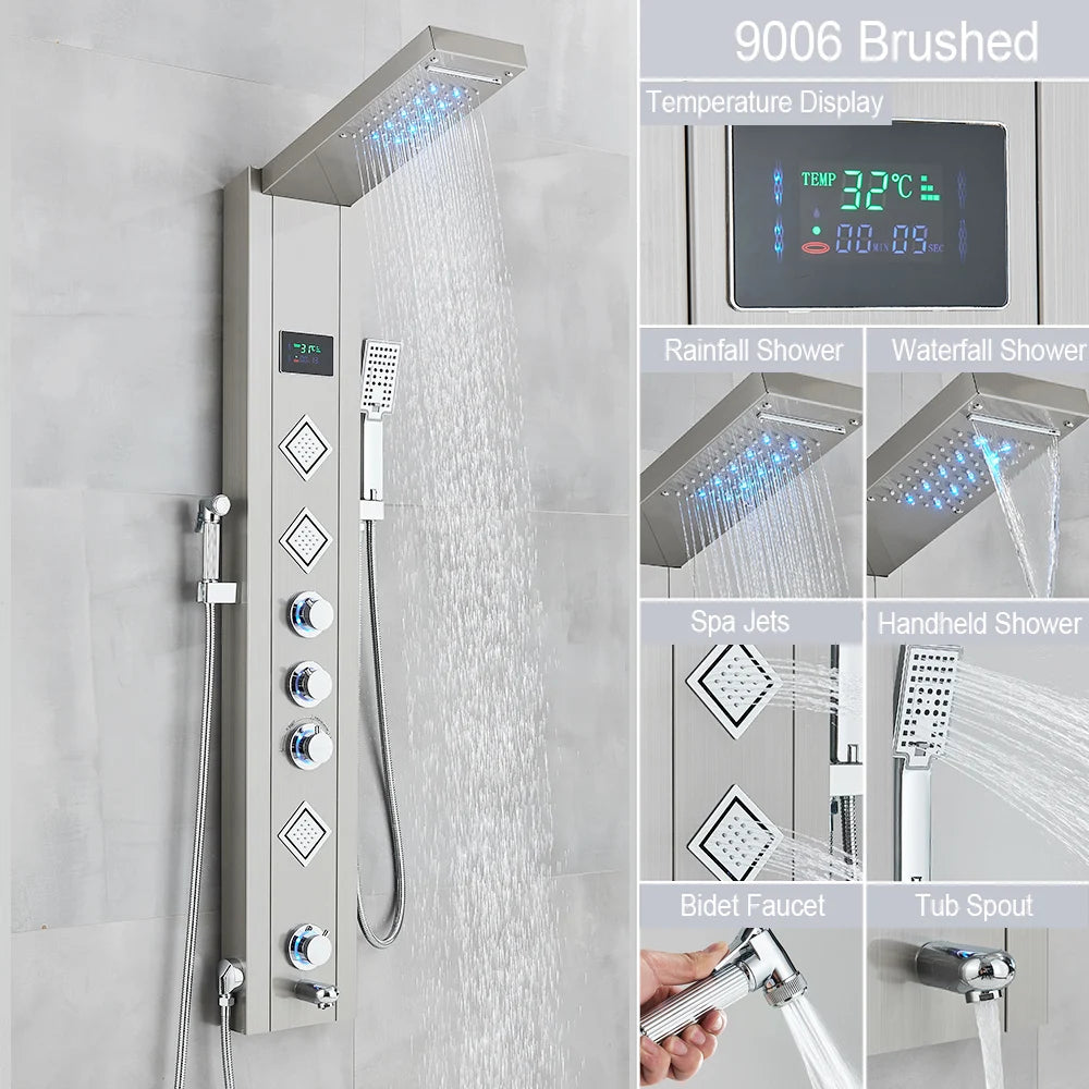MYQualife LED Shower Column System With Rainfall Waterfall Jets