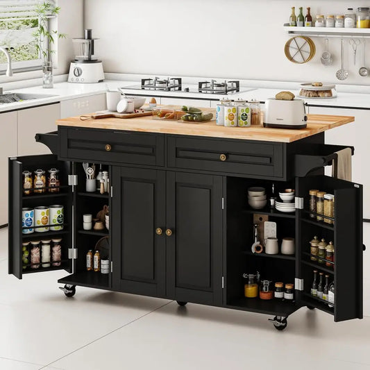 Rolling Kitchen Island Cart With Drop Leaf And Power Outlet