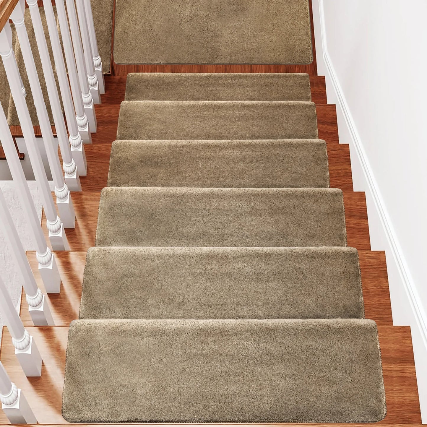 Bullnose Non Slip Stair Treads Ultra Plush Washable Self Adhesive Mats