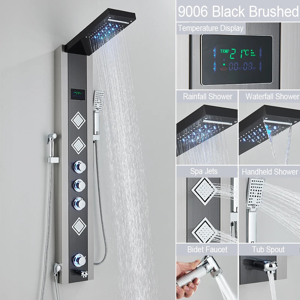 MYQualife LED Shower Column System With Rainfall Waterfall Jets