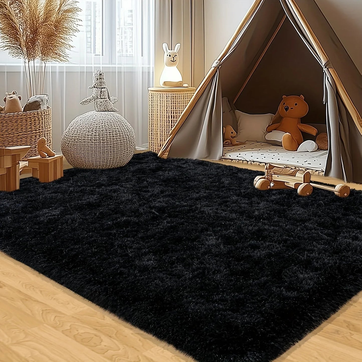 Plush Area Rug 100 Percent Polyester Geometric Pattern For Bedroom Living Room