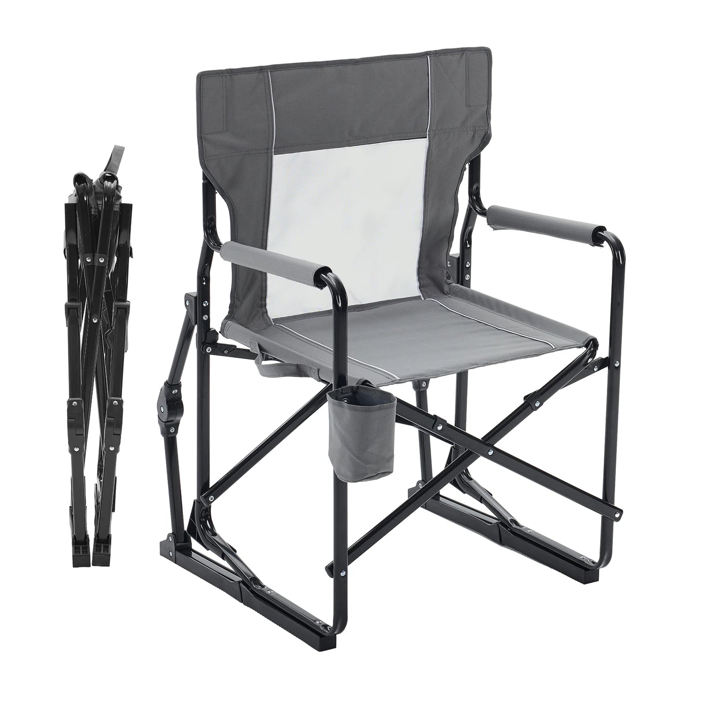 JHK Outdoor Folding Rocking Chair With Mesh Back Armrests Patio