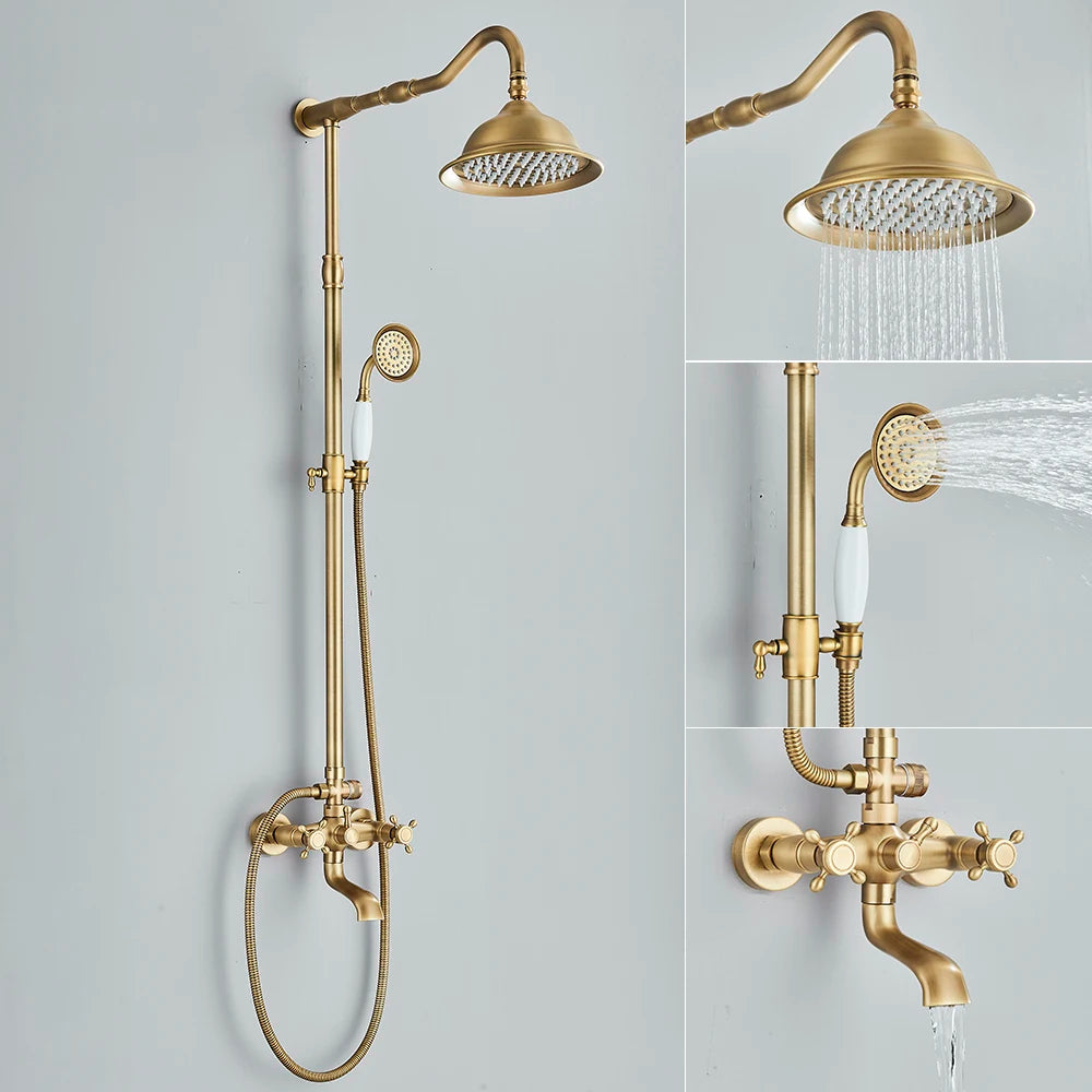 Suguword Shower Faucet Set With Rainfall Head Handshower Wall Mount
