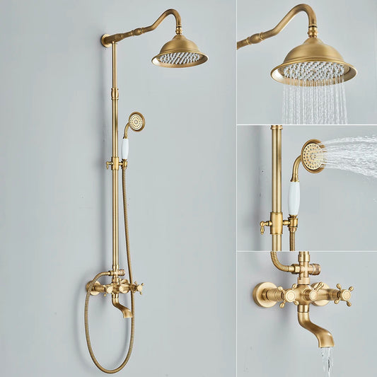Suguword Shower Faucet Set With Rainfall Head Handshower Wall Mount