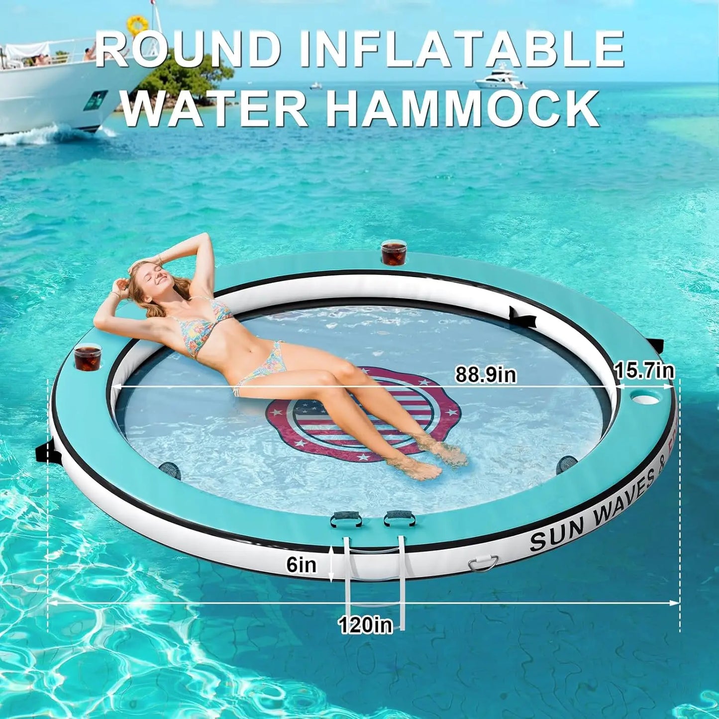 Float Ring With 6 Cup Holders Inflatable Water Hammock