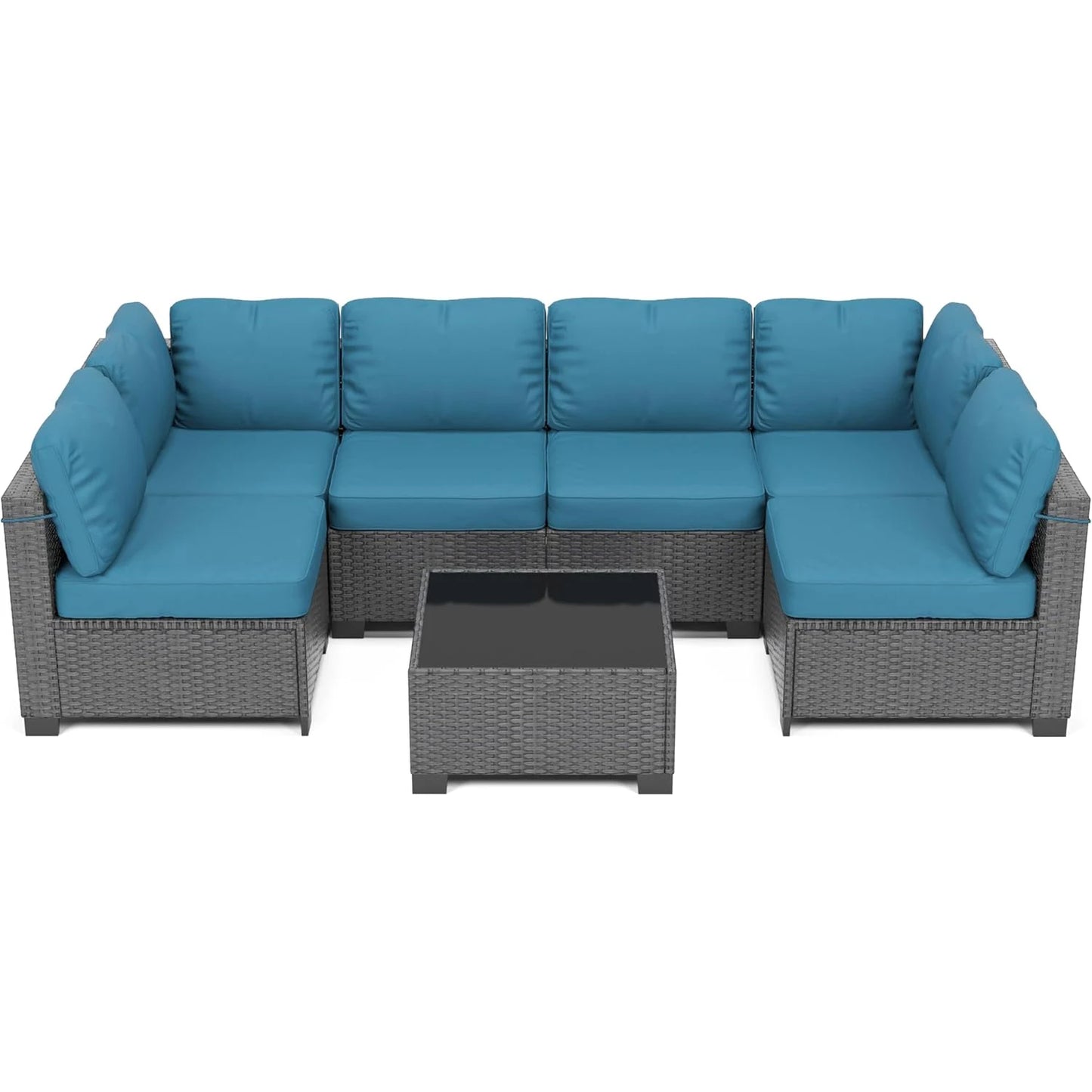 HobbyLane 7-Piece Modular Outdoor Furniture Set PE Rattan Wicker