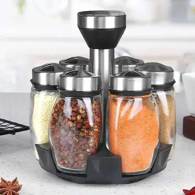 Glass Spice Jar Set With Rack For Seasonings And Salt